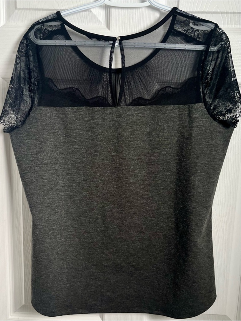 RW&CO Blouse XL Top cami Lace Sheer black Grey women chic - Picture 6 of 6